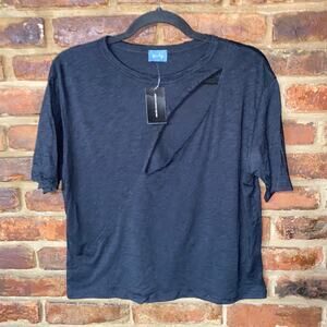 NWT Neely Black Distressed Slash Cut Out Short Sleeve Shirt Women's Size XS